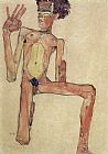 Kneeling act selfportrait by Egon Schiele